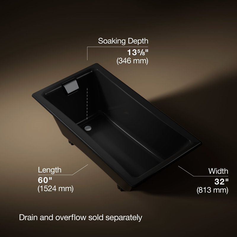 Tea-for-Two for Two 60" x 32" Drop-In Soaking Bathtub, Black