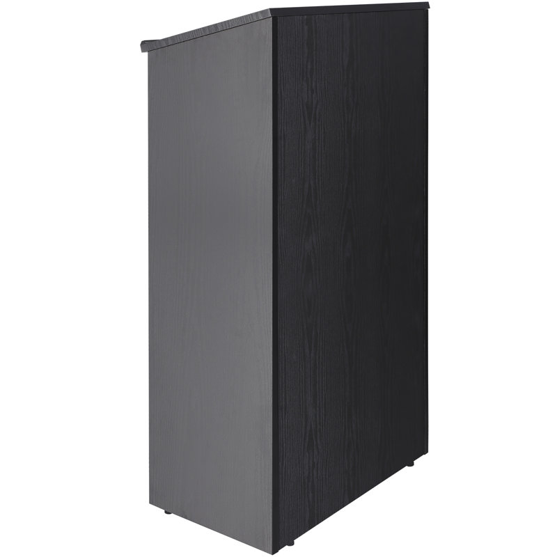 Black MDF Rolling Podium Stand with Adjustable Shelves