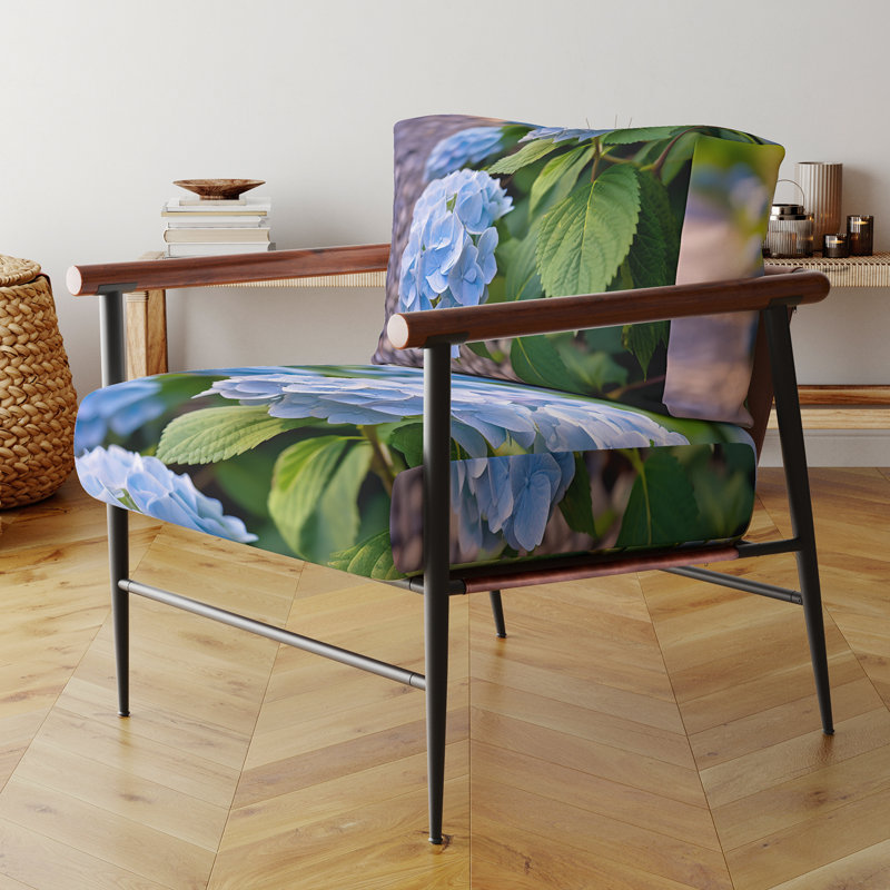 Blue Blooms Of Hydrangea - Chaise rembourrée avec accents floraux, Doré