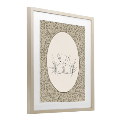 Vintage Baby Bunnies Framed Print Under Glass, design by Ramona Murdock