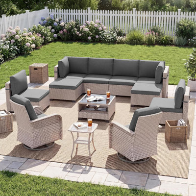 Outdoor Conversation Sets with Storage, 12-Piece Wicker Patio Furniture Sets, 7 Person Modular Seating Group with Cushions, Outdoor & Patio Furniture