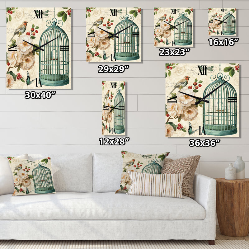 Blue Cottage Bird Birdcage and Apple Blossoms II - Traditional Wall Clock, Small