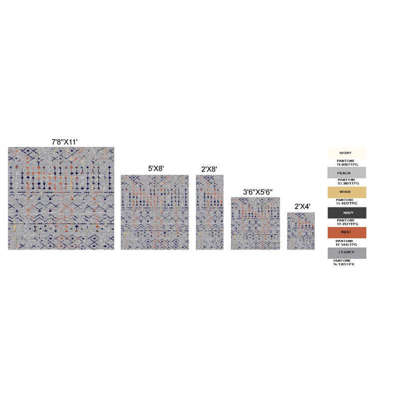 Tapis géométrique gris / rouge, Rectangle 2 pi x 4 pi