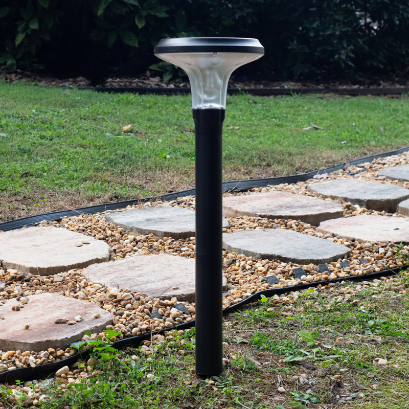 Black Aluminum LED Solar Pathway Bollard Lights, 2-Pack