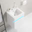 Meuble-lavabo de 16 po avec lavabo, armoire murale pour petit espace, blanc. Détection de radars, grand espace de rangement, lavabo en céramique. Style moderne. Mini-salle de bain à assembler. Livré avec amplement de rangement