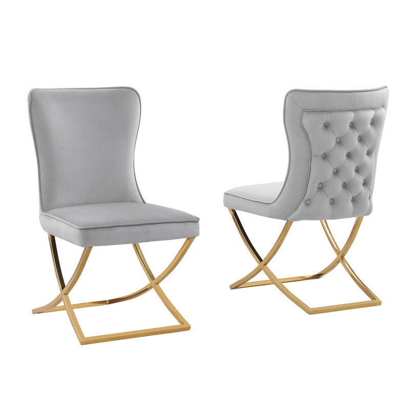  Chaise d'appoint rembourrée en velours capitonné 19 po Yulianna , Gris, Or