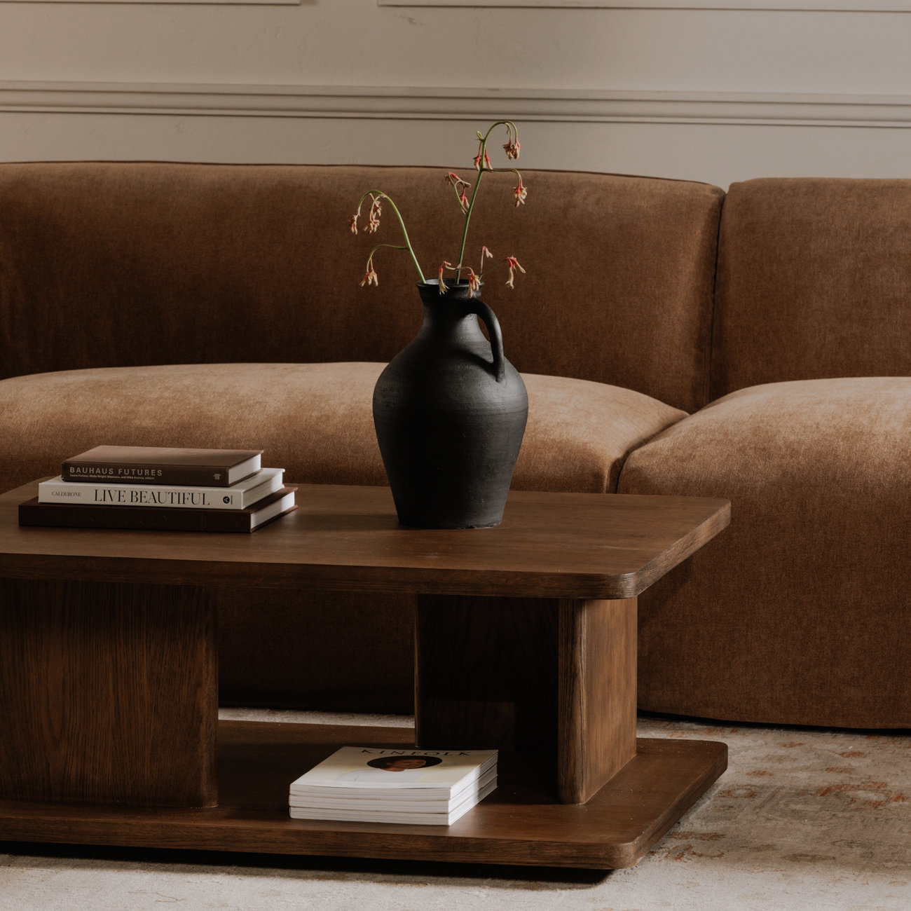 Andre Oak Coffee Table, Dark Brown, 16" H x 40" L x 30" W