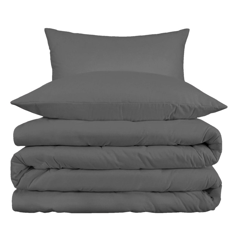 Cotton Blend Sateen Duvet Cover, Gray, California King Duvet Cover + 2 King Shams