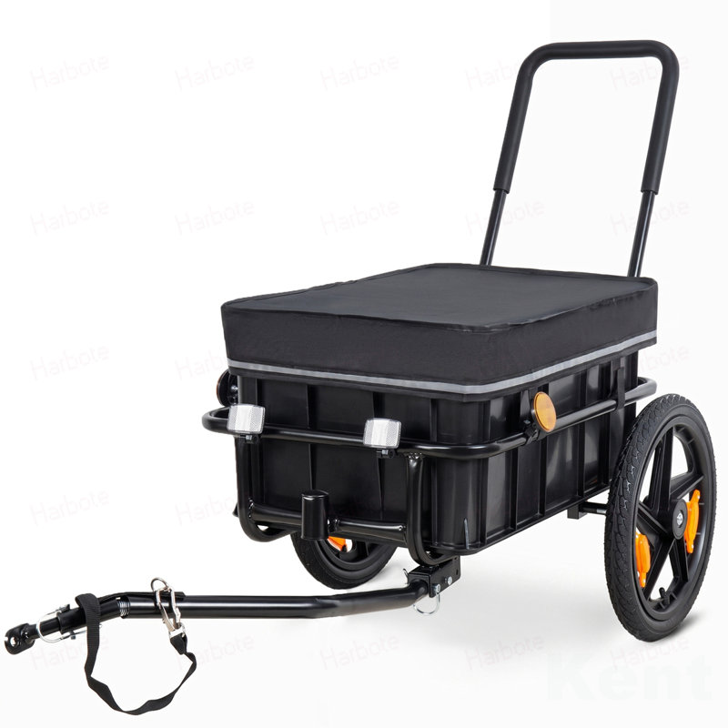 2-in-1 Bike Cargo Trailer Pushcart, Bicycle Trailer with Removable Box and Waterproof Cover, Pushcart Stroller with Tow Hitch and Removable Handlebar