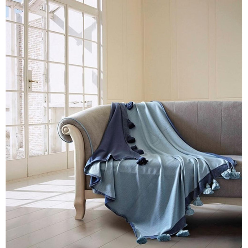  Jeté en coton réversible Luxury, Bleu / marine