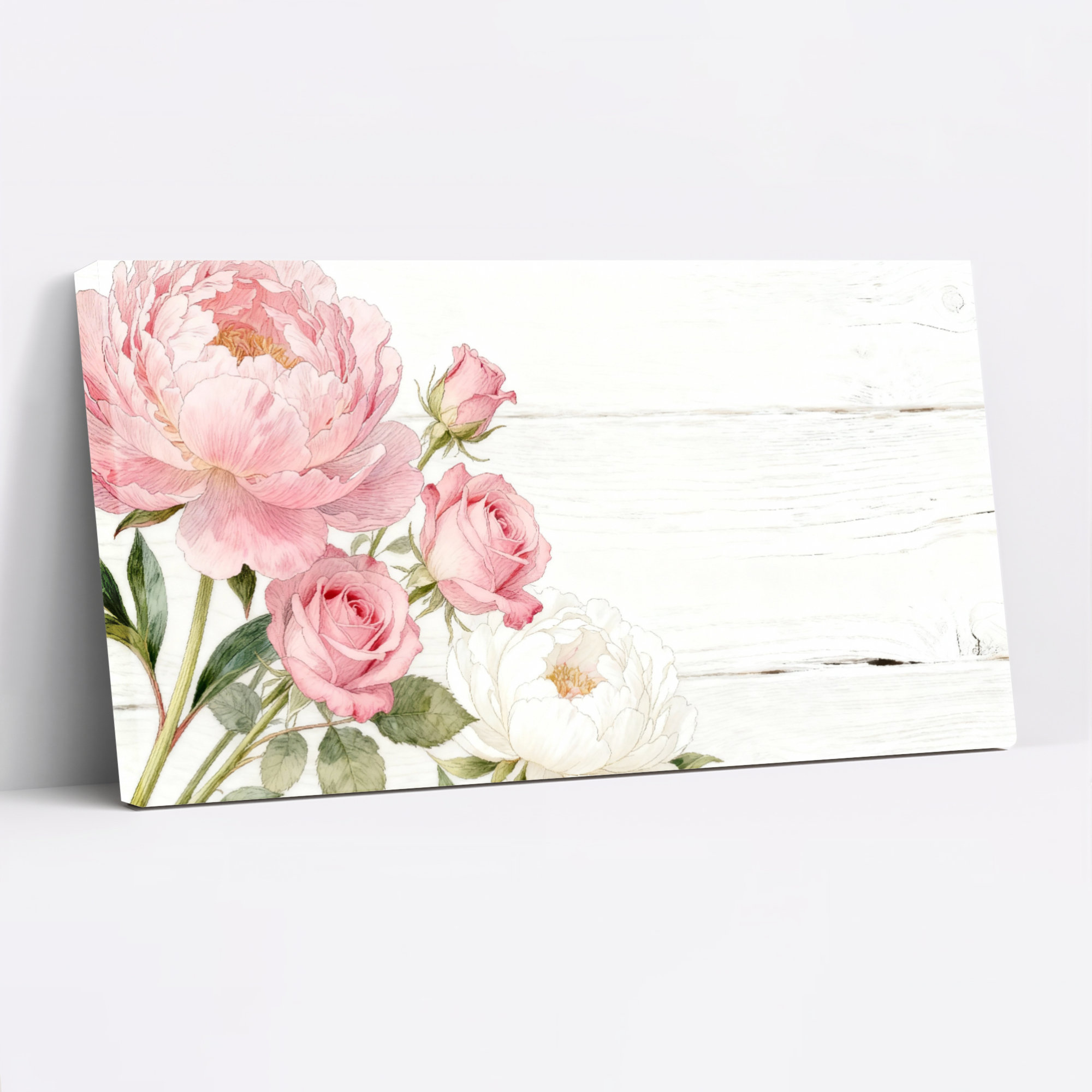 Red Barrel Studio Floral Peony And Rose Watercolor Canvas Wrapped Wall ...