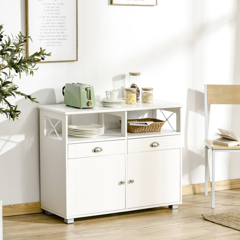 Buffet pour bar à café, blanc - Buffet avec rangement spacieux et construction basculante