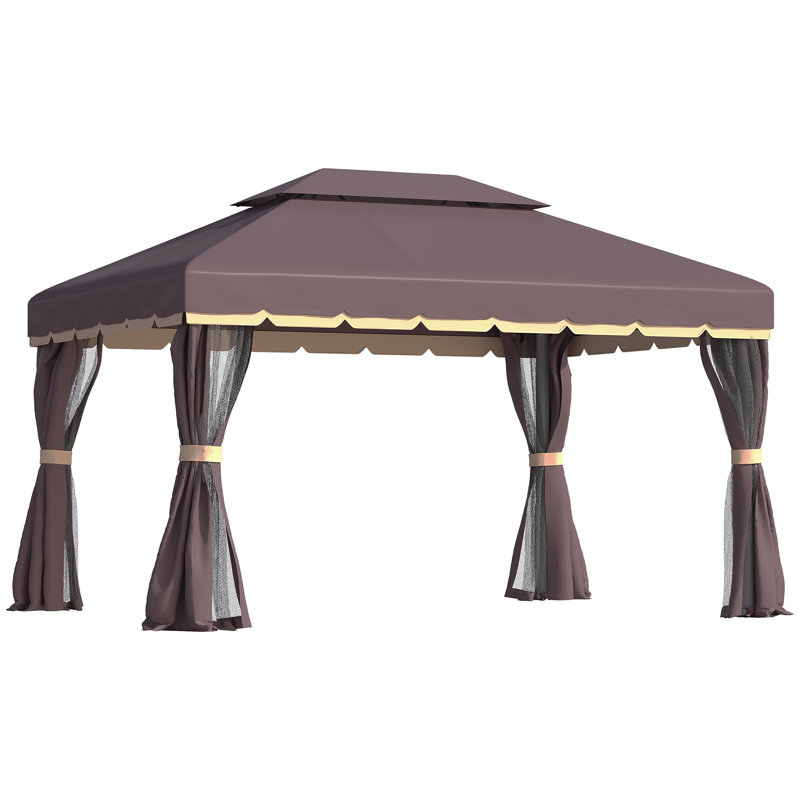 Outsunny 10' X 13' Patio Gazebo, Outdoor Gazebo Canopy Shelter With Netting And Curtains, Aluminum Frame For Garden, Lawn, Backyard And Deck, Coffee