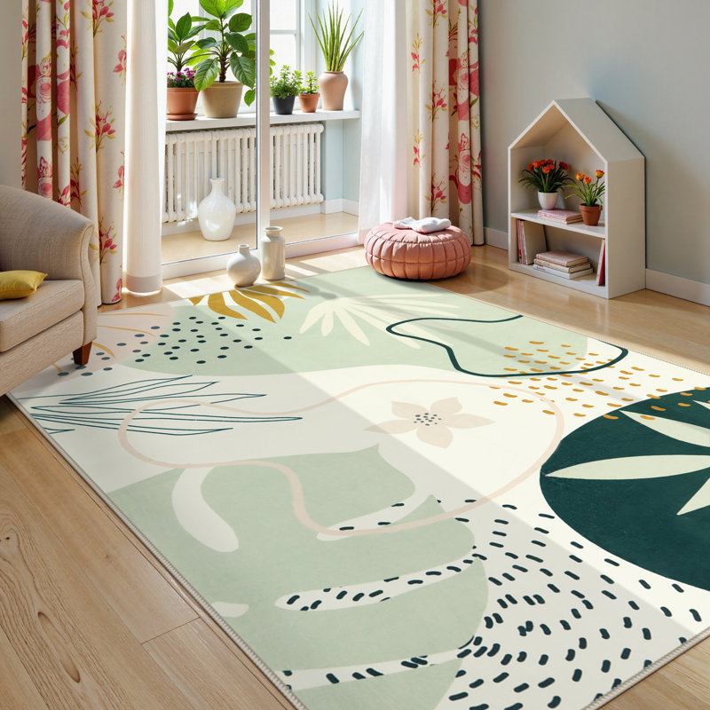 Kaldi Vibrant Spring Floral Print Machine Washable Area Rug with Non-Slip Backing for Living Room, Dining Room, Bedroom