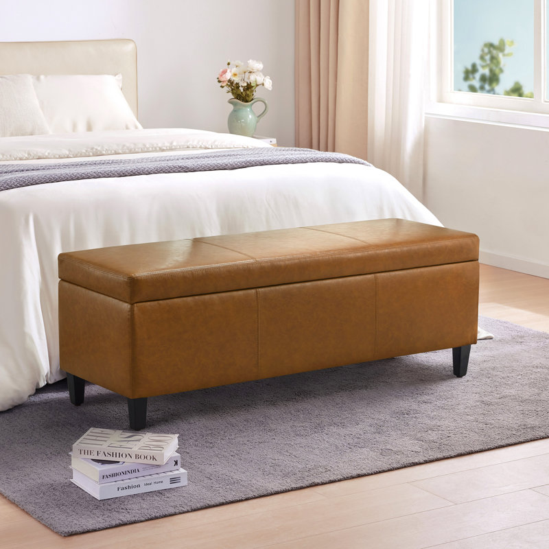 Banc de rangement rembourré en similicuir de 50,3 po Asdrubale, Jaune brunâtre