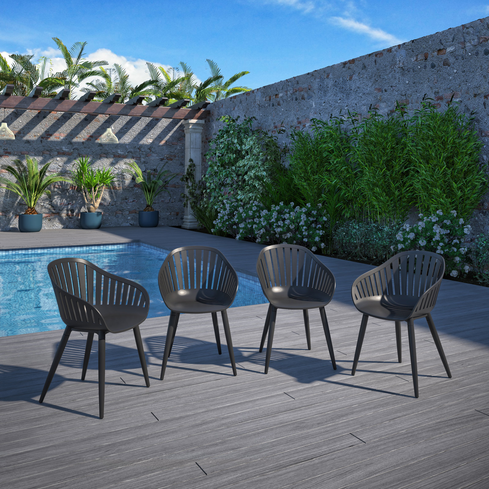 Alyisa Cannes Aluminum Black Dining Chair, Black