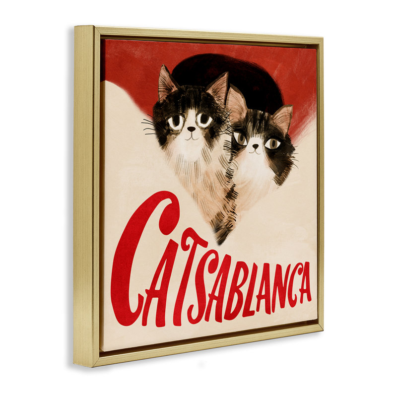 Cadre flottant rétro Cats Casablanca, H 25 po x l 25 po, Cadre flottant métallique doré