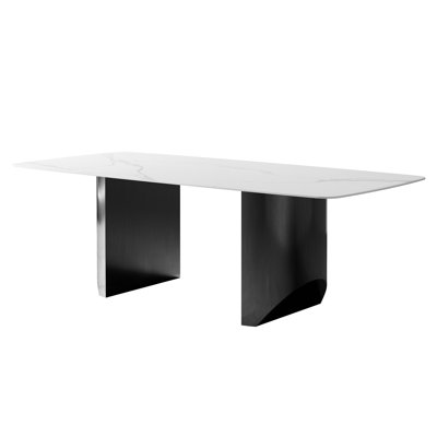 Rock Plate Dining Table With Black Stainless Steel Frame - 75.5kg Supported, Sleek, Easy To Clean And Keep In Shape, 61.46in D, 35.39in W, 30.08in H For Weight Capacity, Contemporary Style, Tidy,