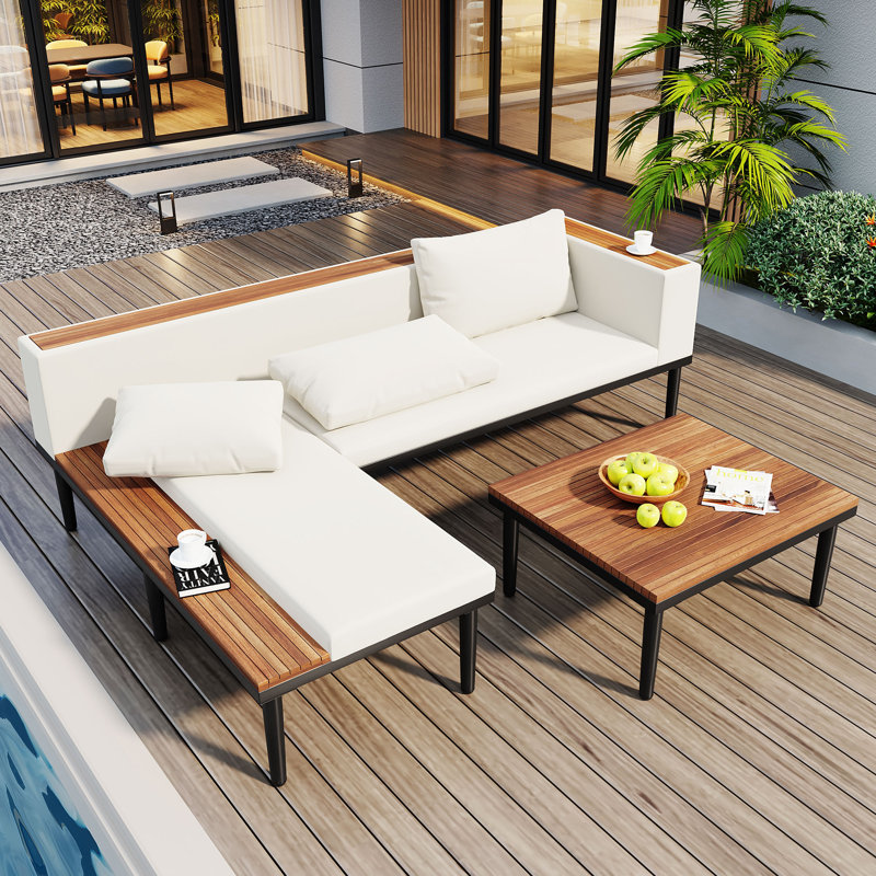 Luxury Patio Furniture Set with Removable Cushions and Coffee Table, Beige
