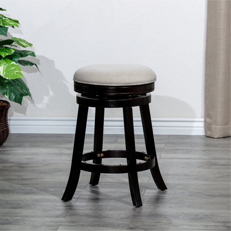 Tabouret 30 ", finition espresso, siège en tissu beige, Espresso, Crème, crème