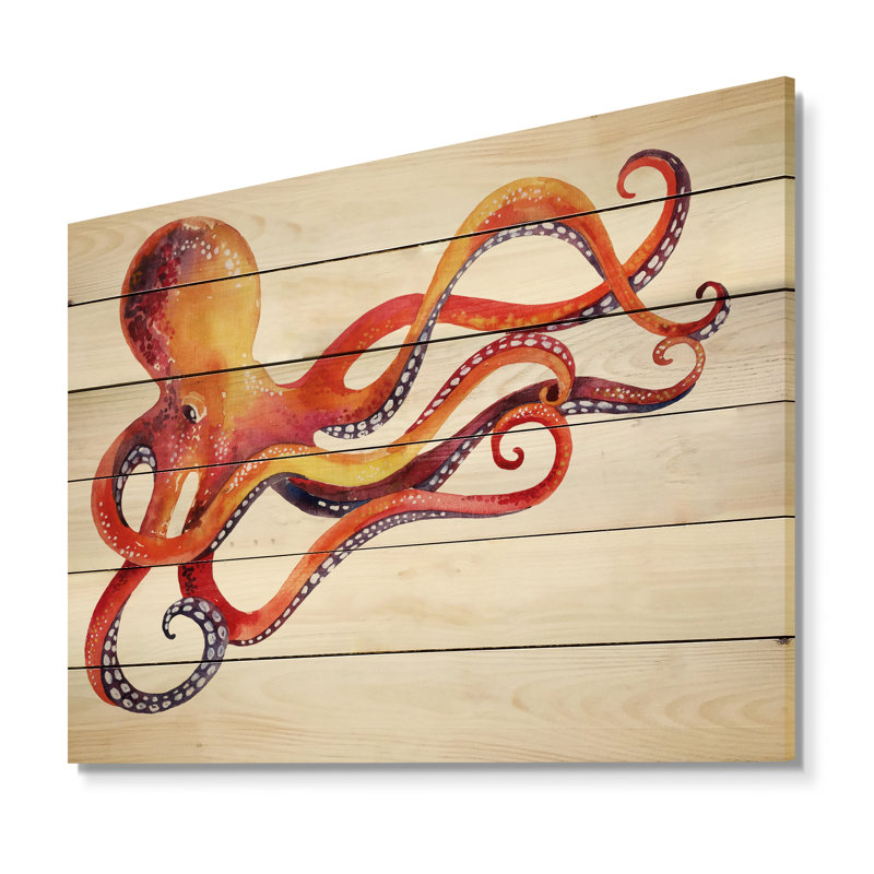 Pieuvre orange Pieuvre orange - peinture sur, H 12 po x l 20 po x P 1 po
