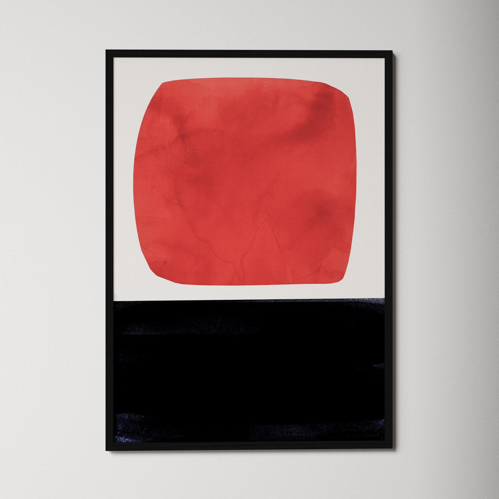 Boxed-Red by Aoibhne Hogan, 35.5" H x 25.5" W x 0.75" D, Black Wood Grain Paper