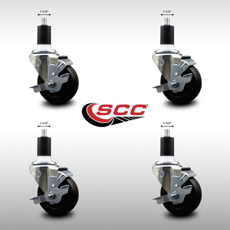 Ensemble de roulettes extensibles pivotantes en caoutchouc dur 3,5 pouces 1-1 / 2 pouces SS SCC