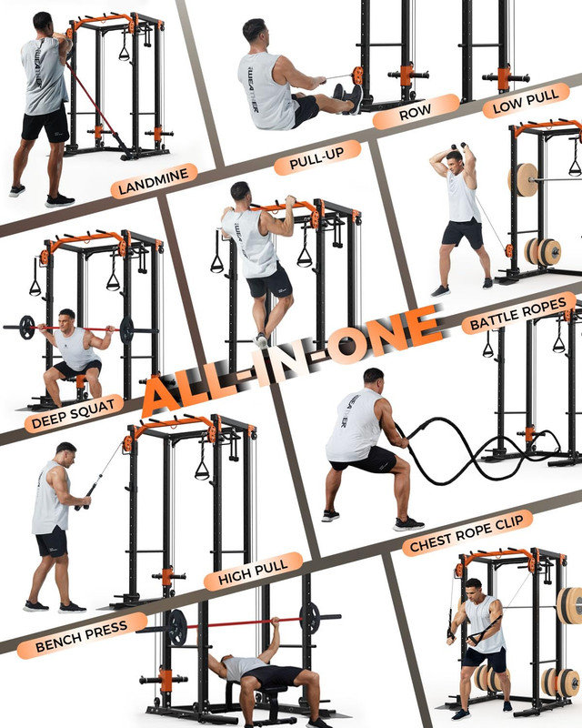 Cage électrique 2000LBS avec câble croisé et double poulie - support à squat pour l'entraînement complet du corps