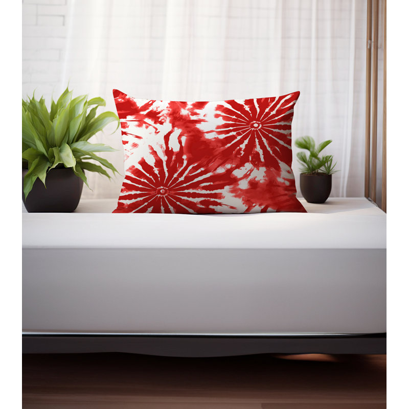 Oreiller carré intérieur \/ extérieur en polyester Teinture Teinture, Motif floral rouge / blanc, H 14 po x l 20 po