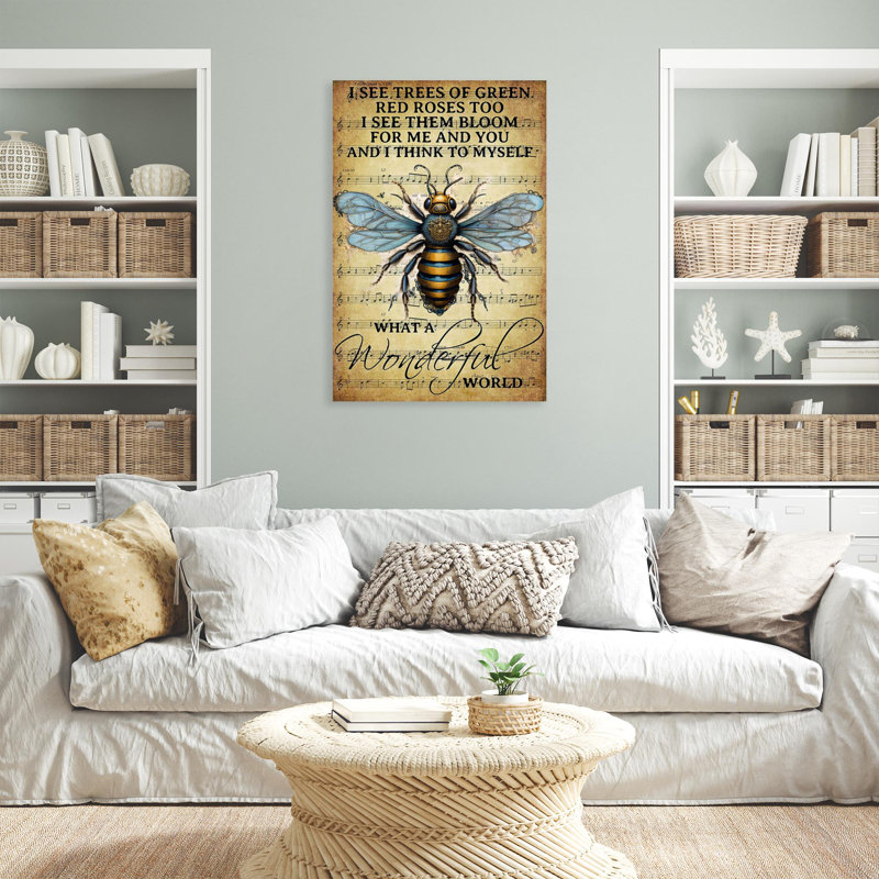«Bee What A Wonderful World», reproduction d'art graphique sur toile tendue, H 36 po x l 24 po x P 1,25 po