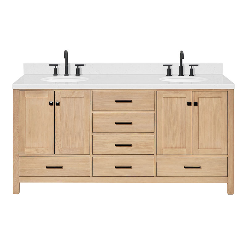  Meuble-lavabo double 72,25 po avec comptoir, Chêne, Oval