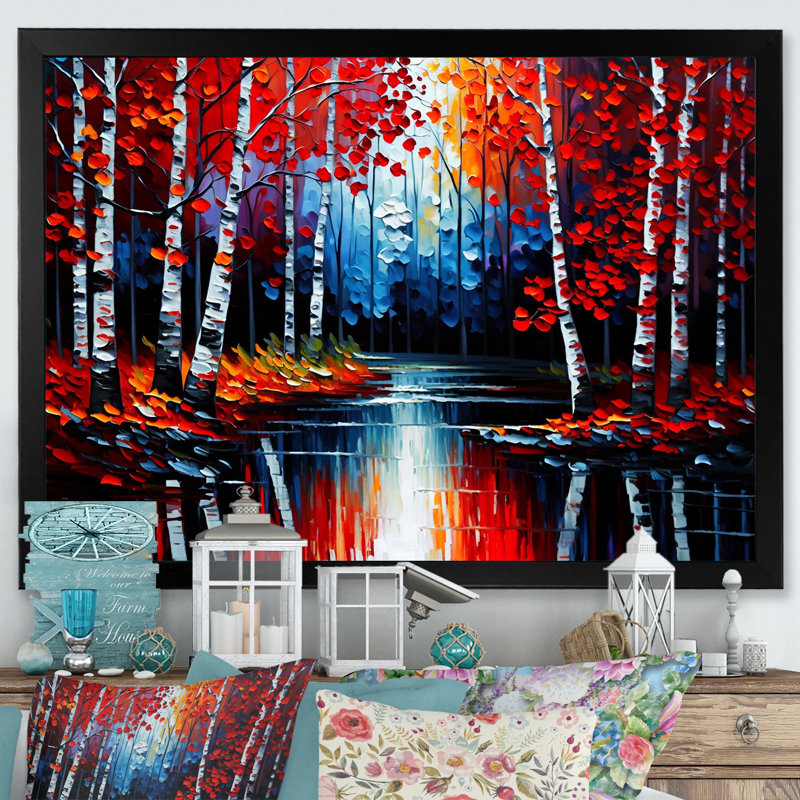 «Path Into the Red Forest III», reproduction sur toile, Cadre photo noir, L 32 po x H 16 po