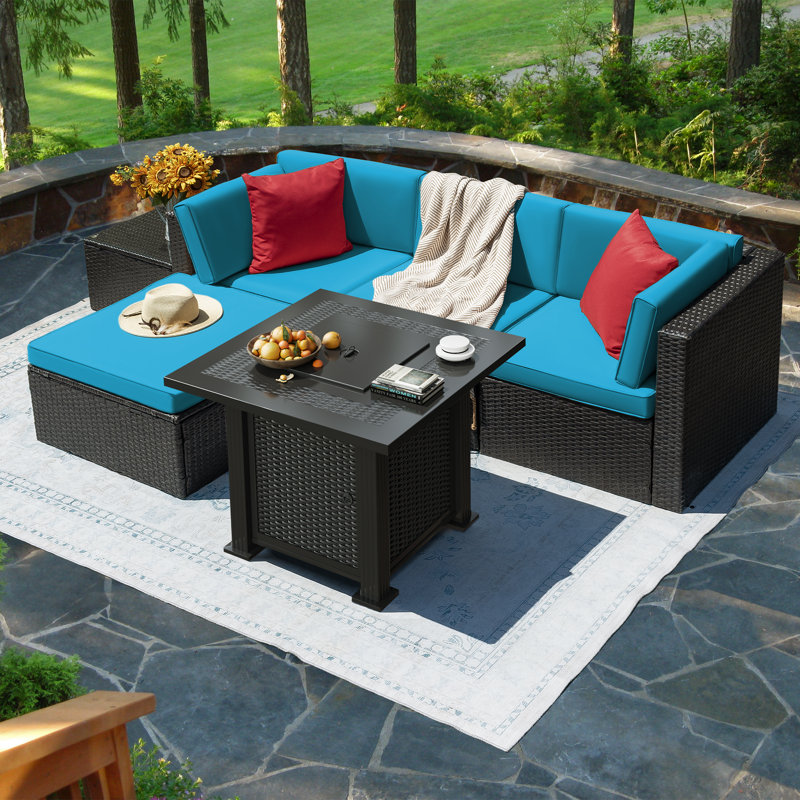Brufsky 4-Person Wicker Patio Seating Group, Blue
