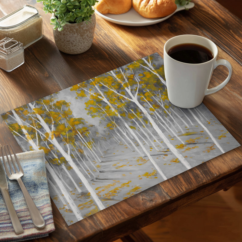 Birch Forest Gray Trees Polyester Placemat | Home Decor