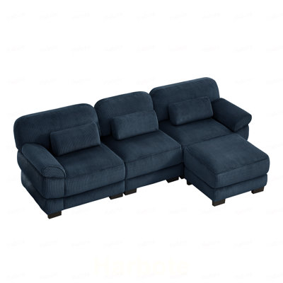 Canapé modulaire en L surdimensionné en forme de L Cloud Couch, canapé 3 places avec repose-pieds, coussins de siège épais et confortables, tissu en velours côtelé respirant