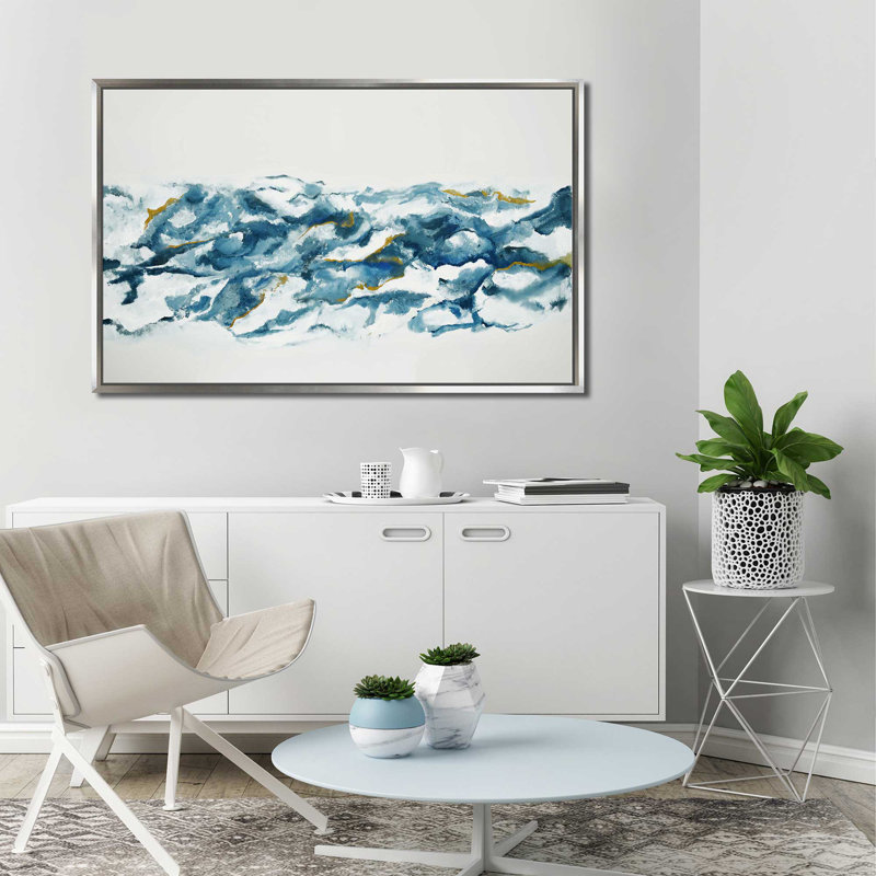 Into the blue (carré)-imprimé, H 21,5 po x l 33,5 po x P 2 po, Cadre flottant argent