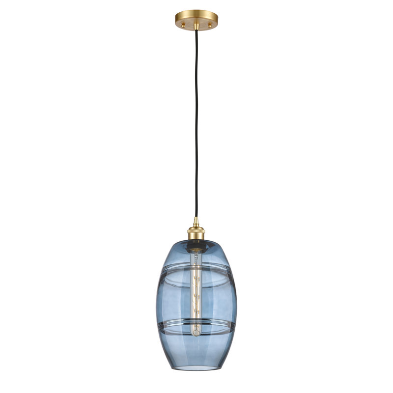 Luminaire suspendu 1 lumière Absalat, H 9,88 po x l 8 po x P 8 po, Bleu princesse, Or satiné