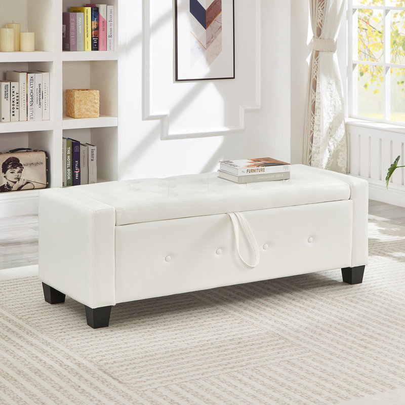 48" Ottoman Bench With Storage, Bench For Bedroom,Living Room,Hallway, Upholstered Tufted Faux Leather PU Ottoman