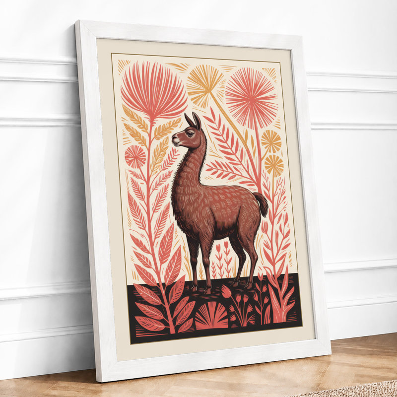 Llama In Bloom Boho - Print, A4 - 29.7 x 21.0 cm, White