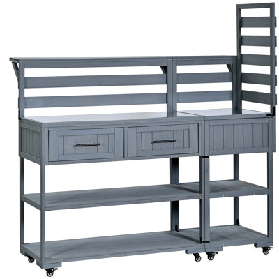 Chariot de cuisine pour îlot de cuisine avec plateau en acier inoxydable, banc de jardin avec tablette surélevée et tiroirs, table de préparation pour barbecue, fête