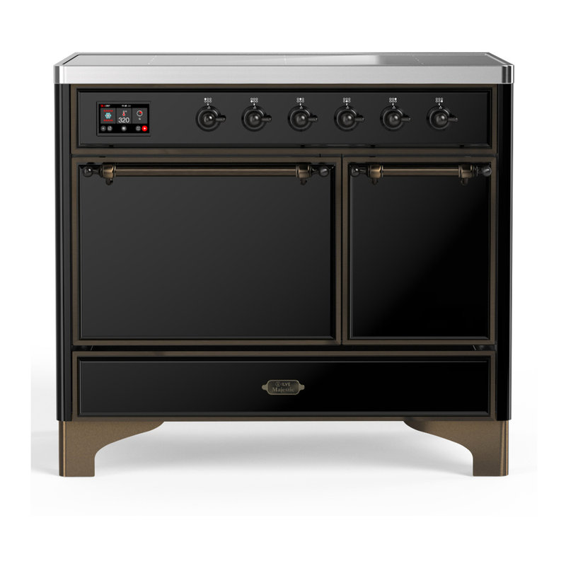 Cuisinière à induction de 40 pouces avec 6 éléments à induction en noir brillant (garniture brunie) Majestic III Series