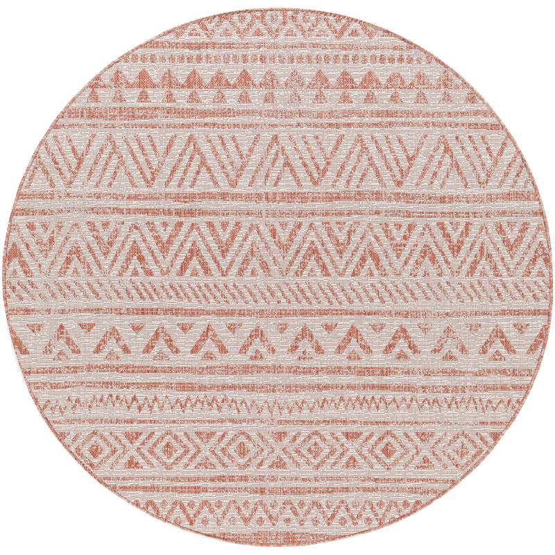Outdoor Boho Rug Pink/Ivory_EAG2430, Round 160cm