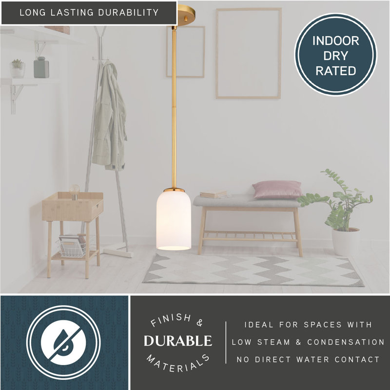 Shelby Gold Brass Transitional Mini Pendant Ceiling, Natural Brass, Frosted White Opal Glass