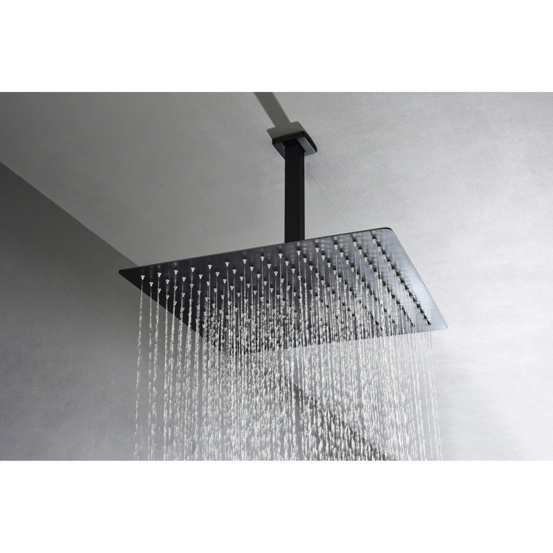 16" Luxury Matte Black Shower Head For Bathroom - Natural Rainfall Simulation, Self-Cleaning Nozzle, Fits American Standard Pipe Connections And All Arms Gives Sensation, Matches Universal
