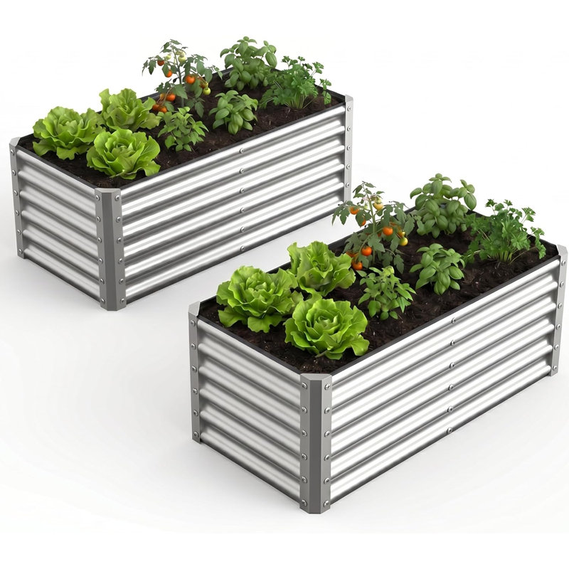 2 Pack Galvanized Raised Garden Bed Kit, Large Rectangular Metal Oval Raised Garden Beds, Outdoor Deep Root Box Planter for Gardening, Vegetables, Flowers, Herbs