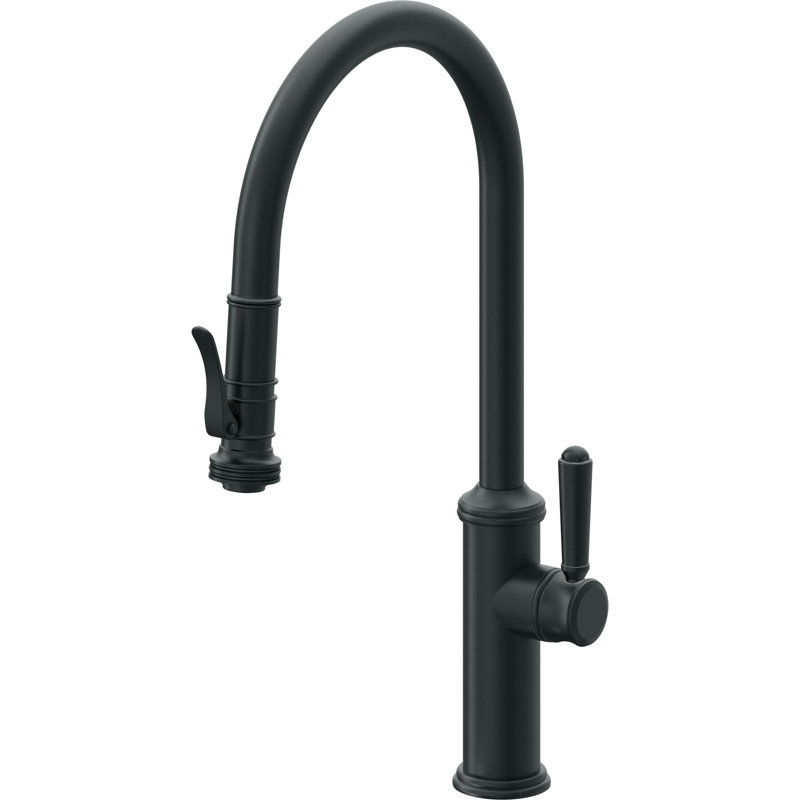 Davoli Pull-Down Kitchen Faucet with Squeeze Sprayer - High Arc Spout, Carbon, Modern Lever