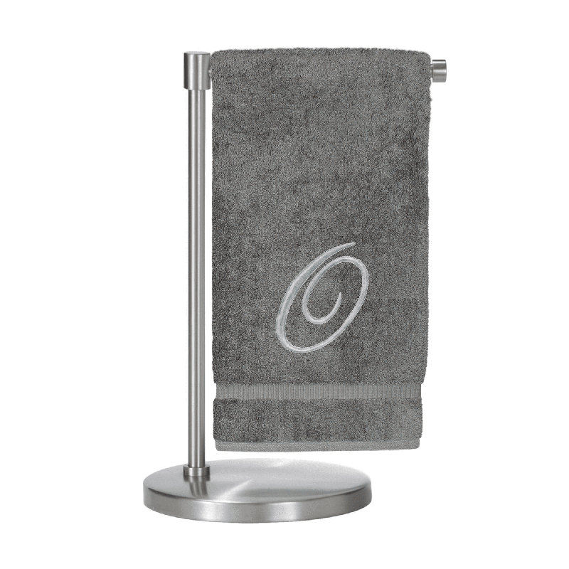 Serviettes de bain monogrammées - ensemble de 1 - lettre en script, A, Gris / Argent