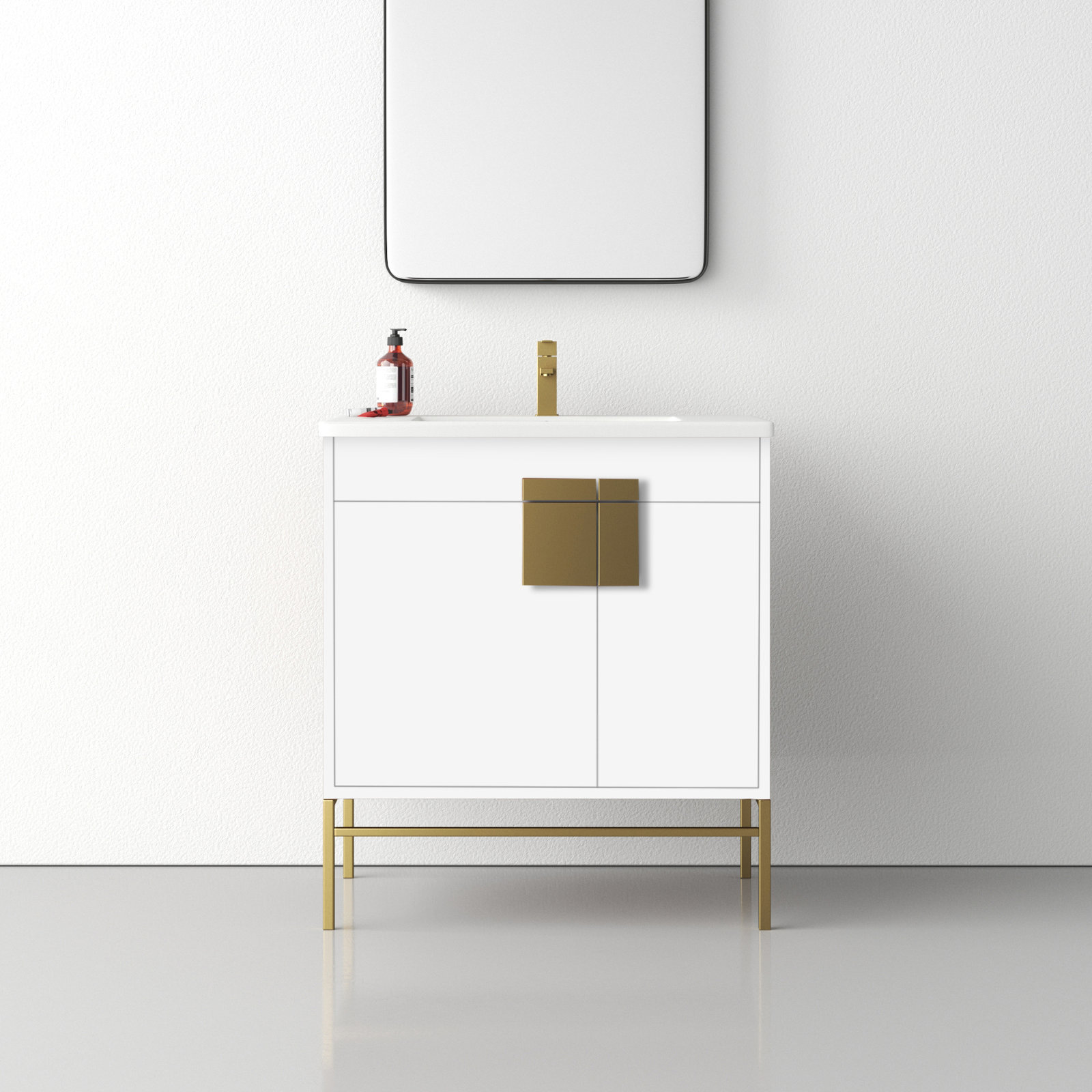 Maisie 30'' Single Bathroom Vanity, White, Satin Brass