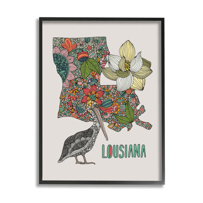 «Blooming Louisiana Magnolia State Pelican Intricate Patterns» par Valentina Harper - cadre flottant, impression sur bois