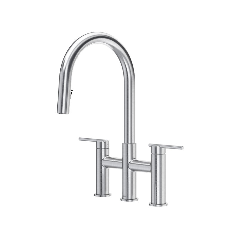 Lateral Bridge Pull-Down Kitchen Faucet With C-Spout, Stainless Steel